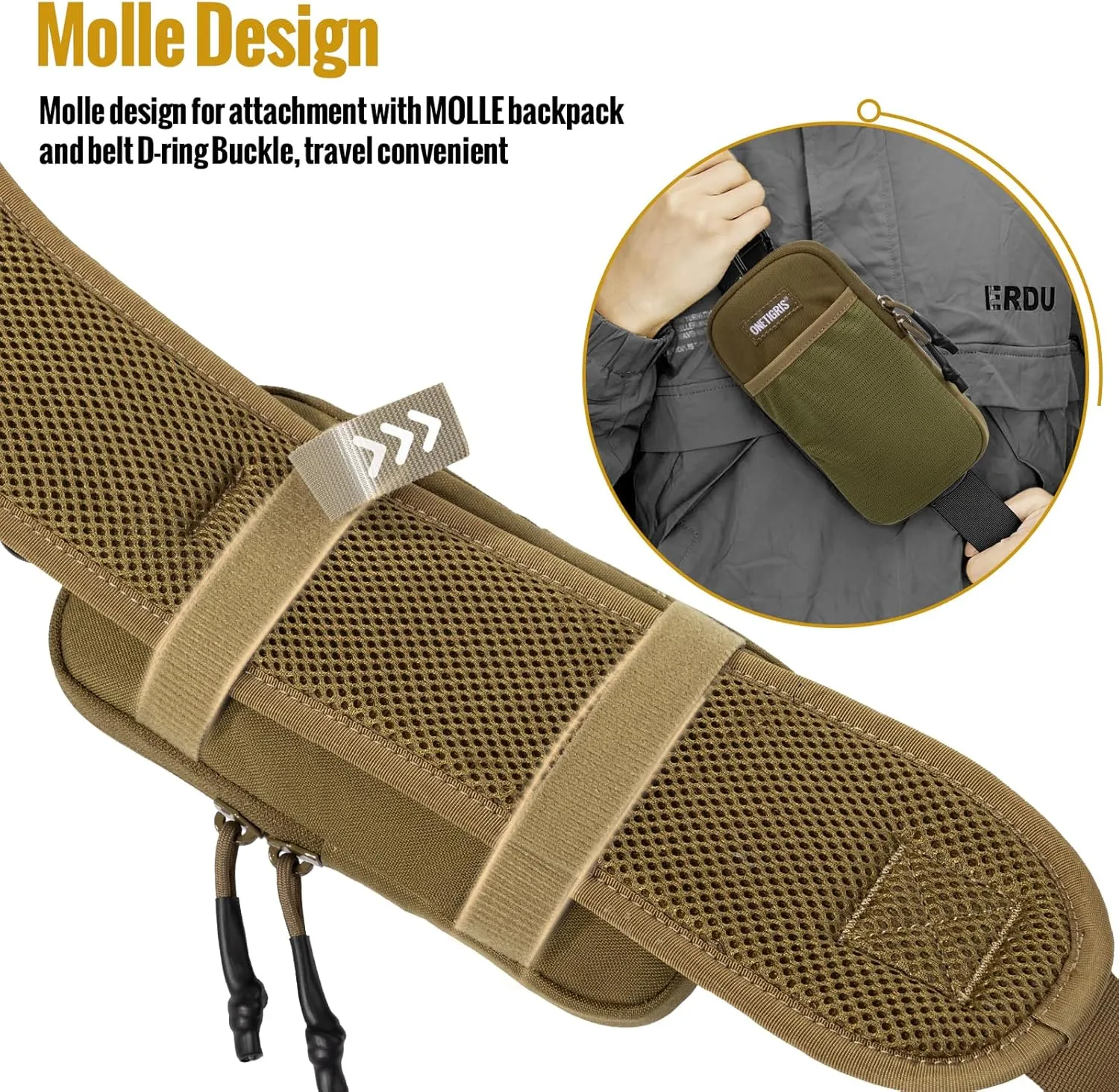 OneTigris Cell Phone Holster - Phone Belt Holder Molle Phone Pouch for Belt with Loop, Holds 4.7"-6.5" Phones in Black
