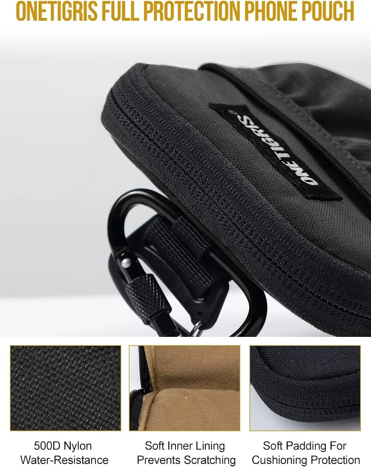 OneTigris Cell Phone Holster - Phone Belt Holder Molle Phone Pouch for Belt with Loop, Holds 4.7"-6.5" Phones in Black