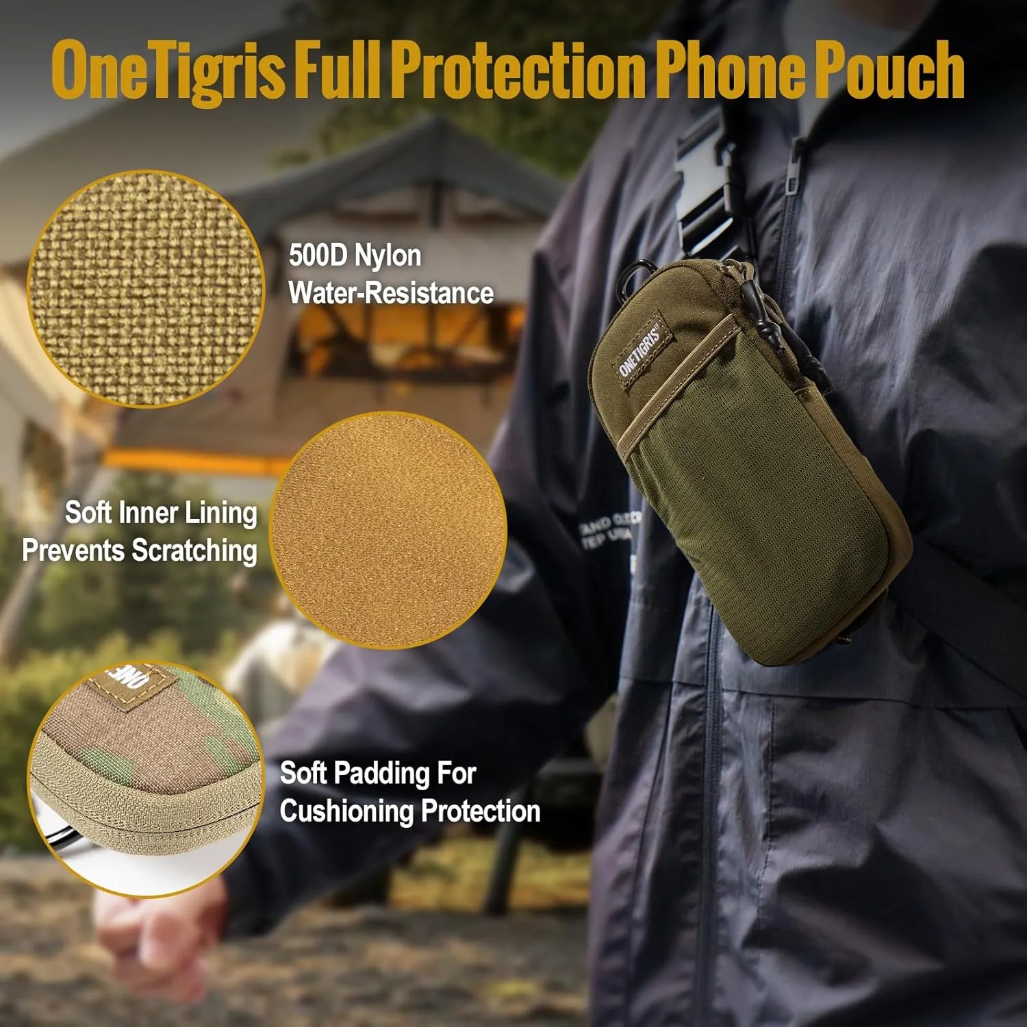 OneTigris Cell Phone Holster - Phone Belt Holder Molle Phone Pouch for Belt with Loop, Holds 4.7"-6.5" Phones in Black