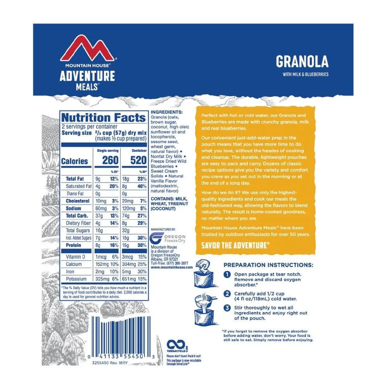 Oregon Freeze Dry In Mtn House Granola W/ Milk & Blueberries
