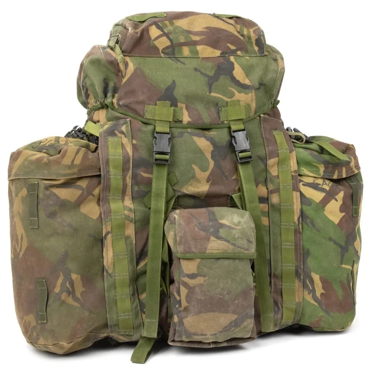 Original British Military tactical backpack woodland camo 90 liters side pockets