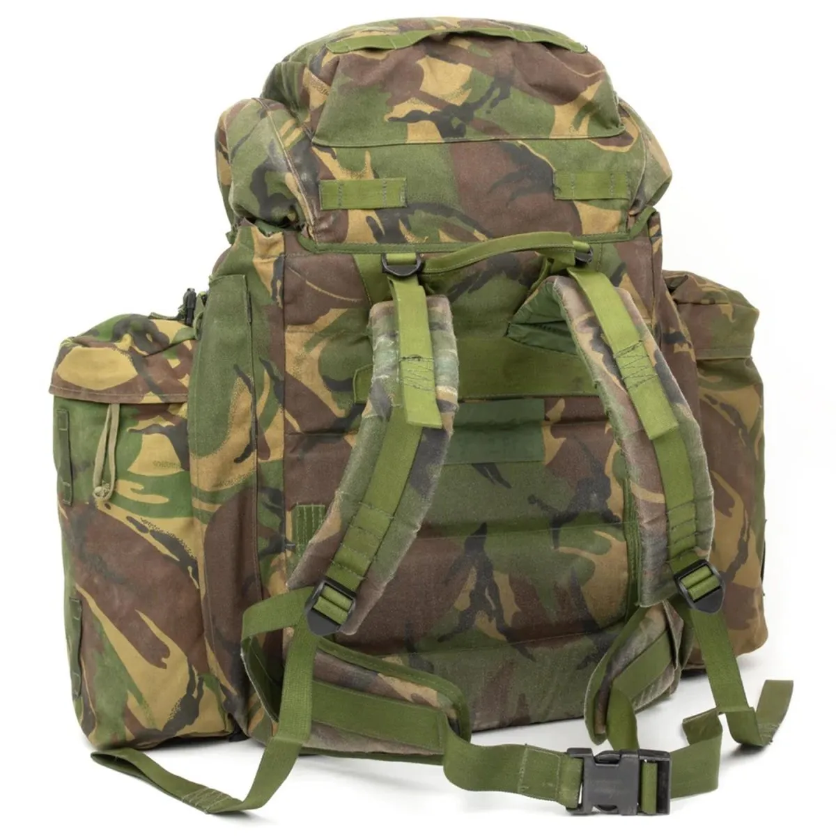 Original British Military tactical backpack woodland camo 90 liters side pockets