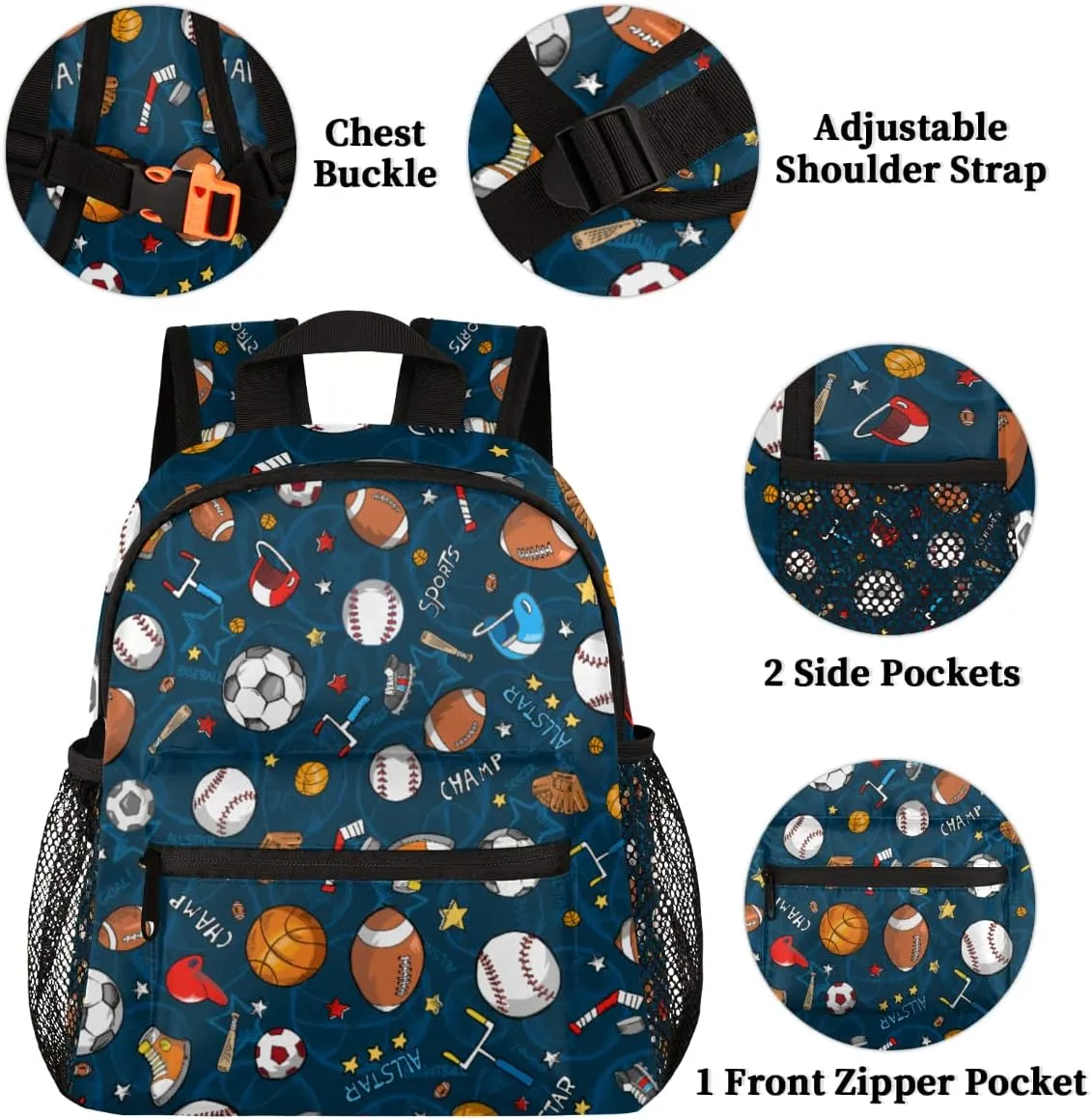 OSAM SPACE Sports Ball Backpack for Boy Basketball Football Small Backpack 12 Inche for Kids,Toddler Backpack with Chest Strap