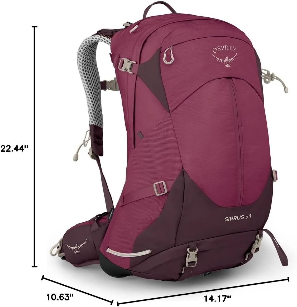 Osprey Sirrus 34L Women's Hiking Backpack, Elderberry Purple/Chiru Tan