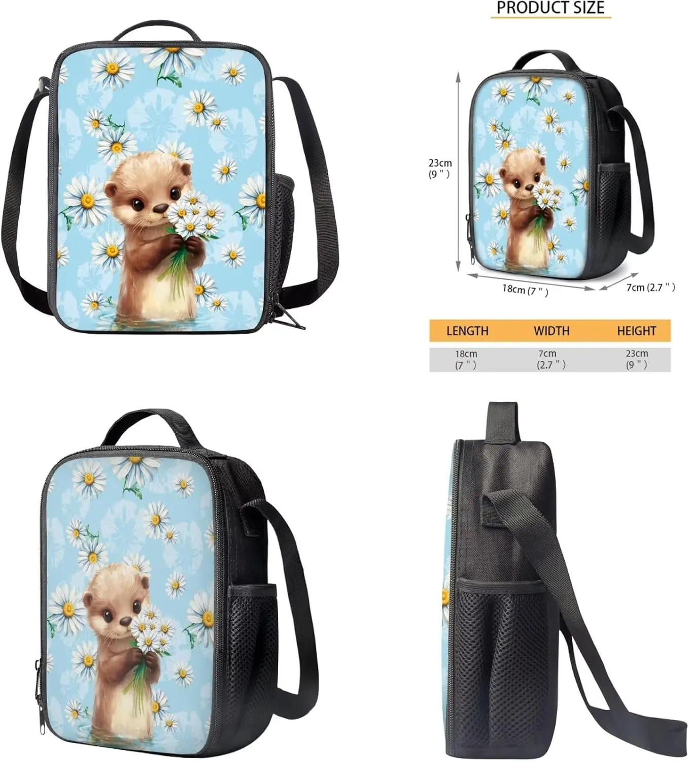 Otter Backpack for Girls 4 Piece Backpack Set with Lunch Box Pencil Box Water Bottle 17inch Kids 3rd 5th Grade Shoulder Bag Bookbag Daypack for Girls Comfort Easy to Clean