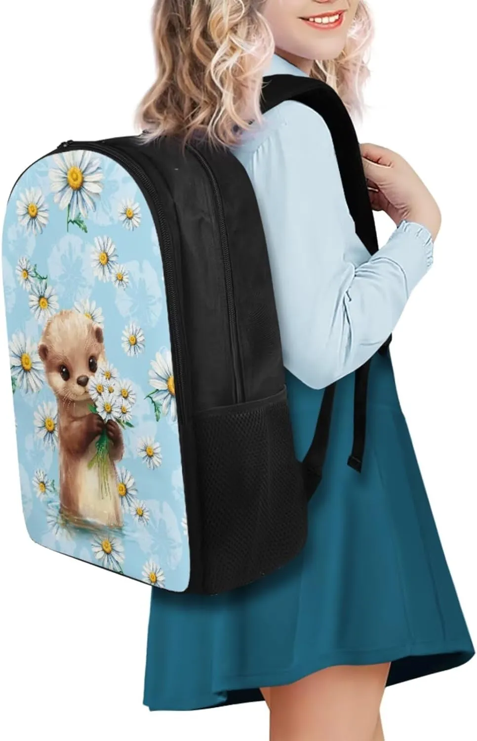 Otter Backpack for Girls 4 Piece Backpack Set with Lunch Box Pencil Box Water Bottle 17inch Kids 3rd 5th Grade Shoulder Bag Bookbag Daypack for Girls Comfort Easy to Clean