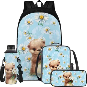 Otter Backpack for Girls 4 Piece Backpack Set with Lunch Box Pencil Box Water Bottle 17inch Kids 3rd 5th Grade Shoulder Bag Bookbag Daypack for Girls Comfort Easy to Clean