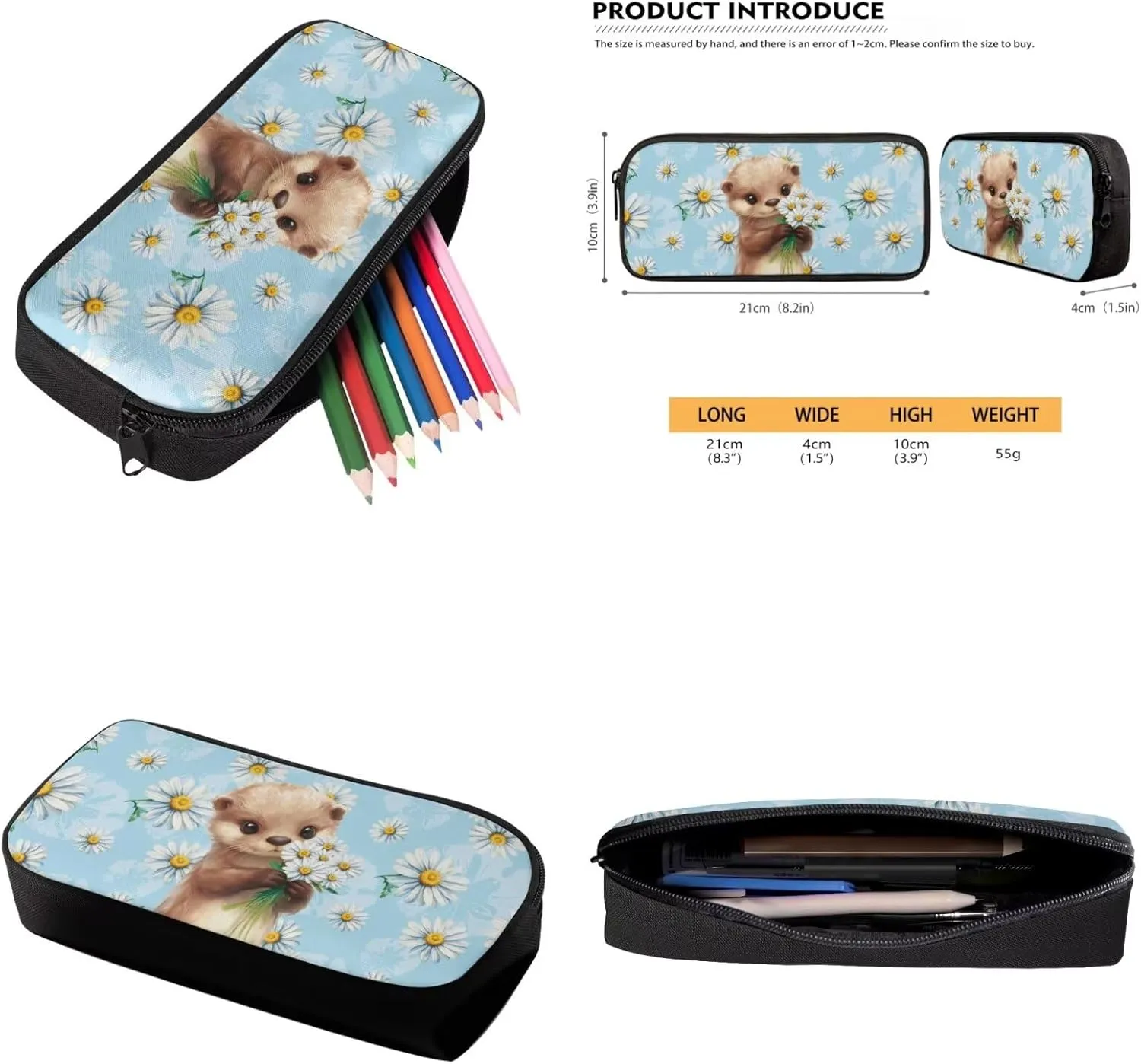 Otter Backpack for Girls 4 Piece Backpack Set with Lunch Box Pencil Box Water Bottle 17inch Kids 3rd 5th Grade Shoulder Bag Bookbag Daypack for Girls Comfort Easy to Clean