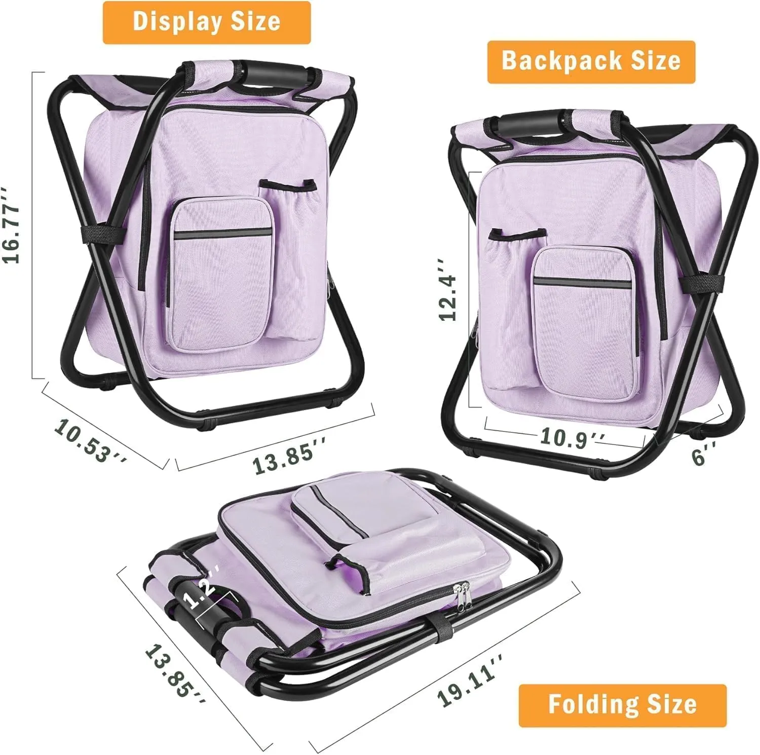 Out&About 3-in-1 Backpack Stool Cooler Chair, 400 LBS Max Load, Portable Folding Fishing Cooler Stool - Purple