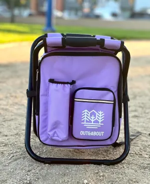 Out&About 3-in-1 Backpack Stool Cooler Chair, 400 LBS Max Load, Portable Folding Fishing Cooler Stool - Purple