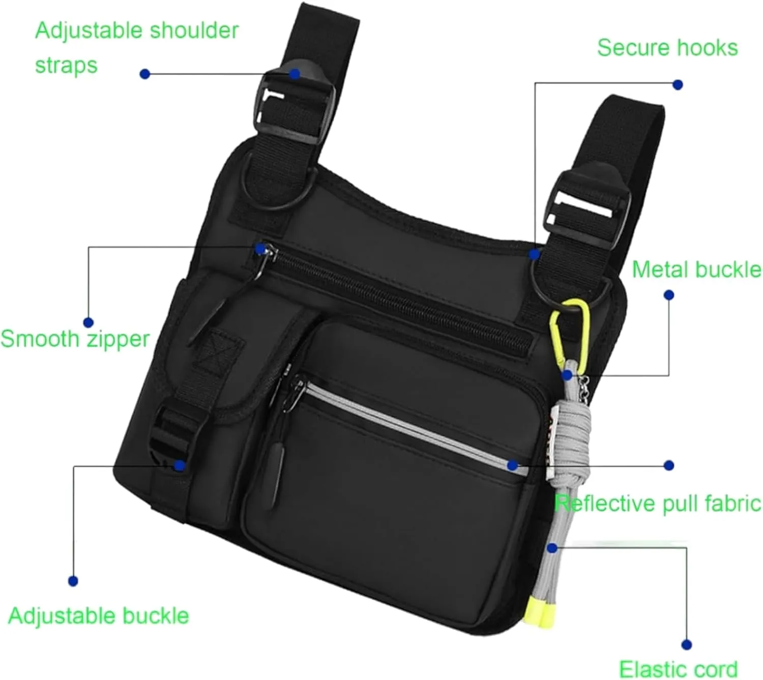 Outdoor Chest Bag for Men, Adjustable Zipper Multi-functional Tactical Chest Bag, for Outdoor Hiking, Sport (Green)