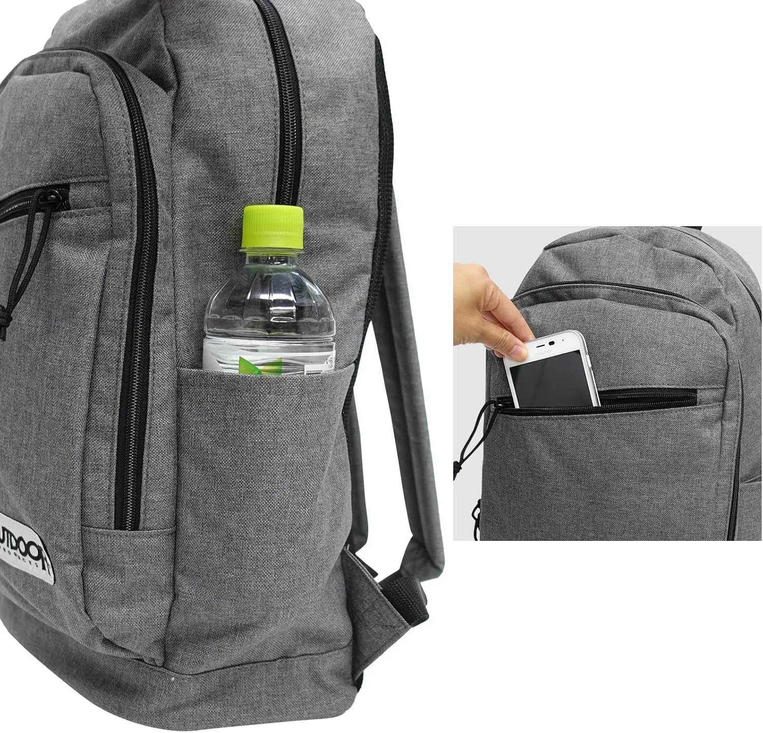 Outdoor Products Heather Tex Backpack, Heathered, A4 Storage, PC Storage, Large Capacity, 4.9 gal (19 L), 1.6 gal (50 L), Heather Gray