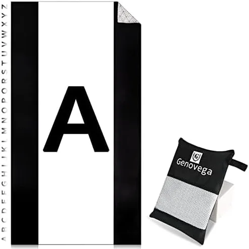 Oversized Monogrammed Microfiber Beach Towel Compact Sandproof Quick Dry Sand Free Extra Large Packable Clearance Towels Personalized Custom Customized Gifts for Friends Men Women Adults Black White A