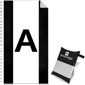 Oversized Monogrammed Microfiber Beach Towel Compact Sandproof Quick Dry Sand Free Extra Large Packable Clearance Towels Personalized Custom Customized Gifts for Friends Men Women Adults Black White A