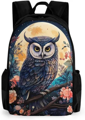 Owe Flower Full Moon Printed Backpack Causal Daypack Travel Laptop Shoulders Bag with Side Pockets for Men Women 13 X 7 X 16 Inch
