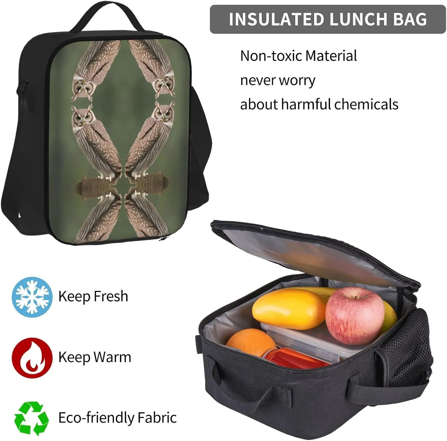 Owl Three-Piece Backpack Set With Pocket Backpack Cross-Body Lunch Bag Pen Bag For Travel Daypack