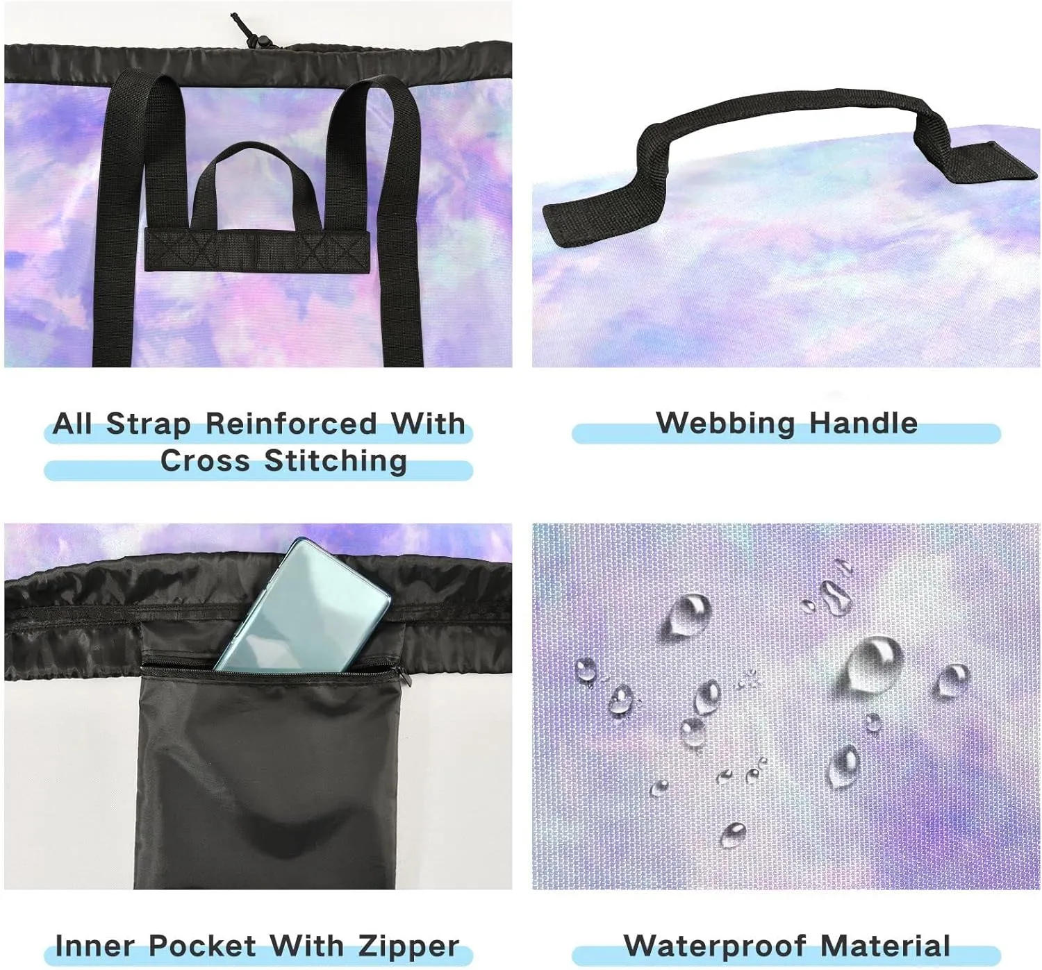 Oyihfvs Abstract Floral Pastel Purple Pink Tie Dye Print Backpack Laundry Bag, Laundry Backpack with Shoulder Straps, Waterproof Nylon Clothes Hamper Bag for Men Women Yoga Backpack