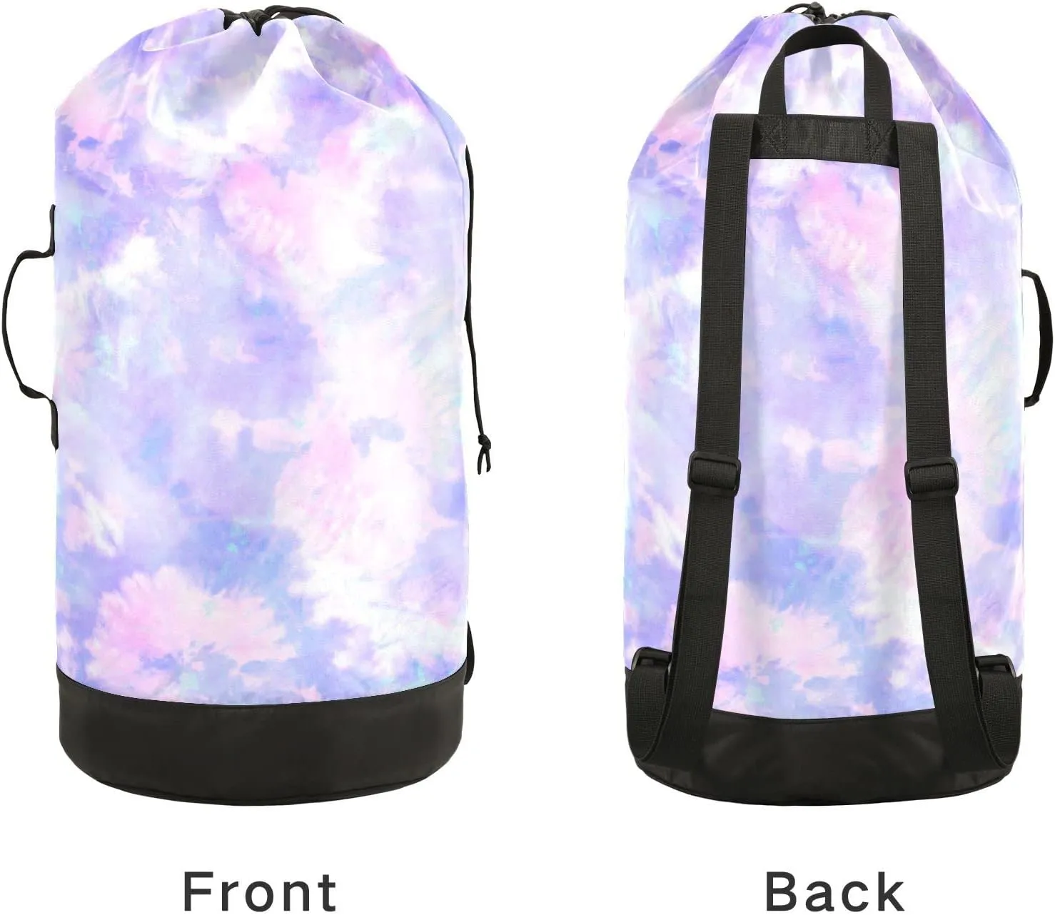 Oyihfvs Abstract Floral Pastel Purple Pink Tie Dye Print Backpack Laundry Bag, Laundry Backpack with Shoulder Straps, Waterproof Nylon Clothes Hamper Bag for Men Women Yoga Backpack