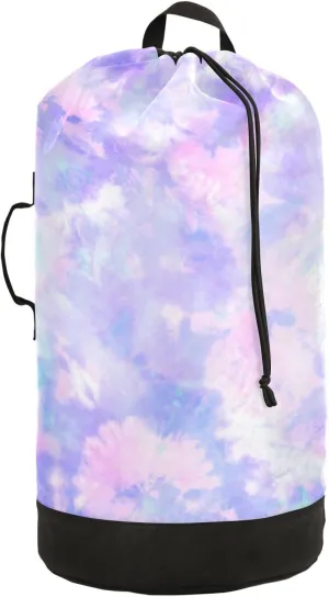 Oyihfvs Abstract Floral Pastel Purple Pink Tie Dye Print Backpack Laundry Bag, Laundry Backpack with Shoulder Straps, Waterproof Nylon Clothes Hamper Bag for Men Women Yoga Backpack