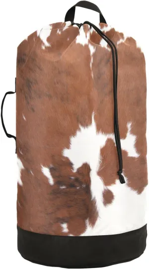 Oyihfvs Brown Cow Fur Skin Animal Texture on White Backpack Laundry Bag, Laundry Backpack with Shoulder Straps, Waterproof Nylon Clothes Hamper Bag for Men Women Yoga Backpack