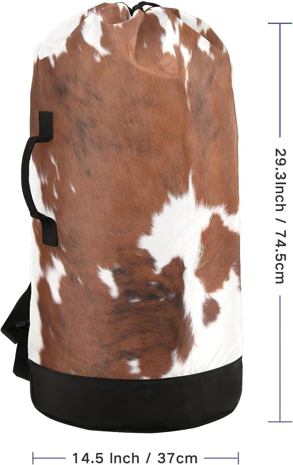 Oyihfvs Brown Cow Fur Skin Animal Texture on White Backpack Laundry Bag, Laundry Backpack with Shoulder Straps, Waterproof Nylon Clothes Hamper Bag for Men Women Yoga Backpack