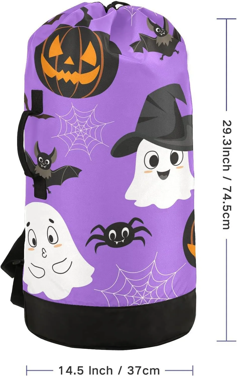 Oyihfvs Halloween Pumpkins Bats Spider Web White Ghosts on Purple Backpack Laundry Bag, Laundry Backpack with Shoulder Straps, Waterproof Nylon Clothes Hamper Bag for Men Women Yoga Backpack