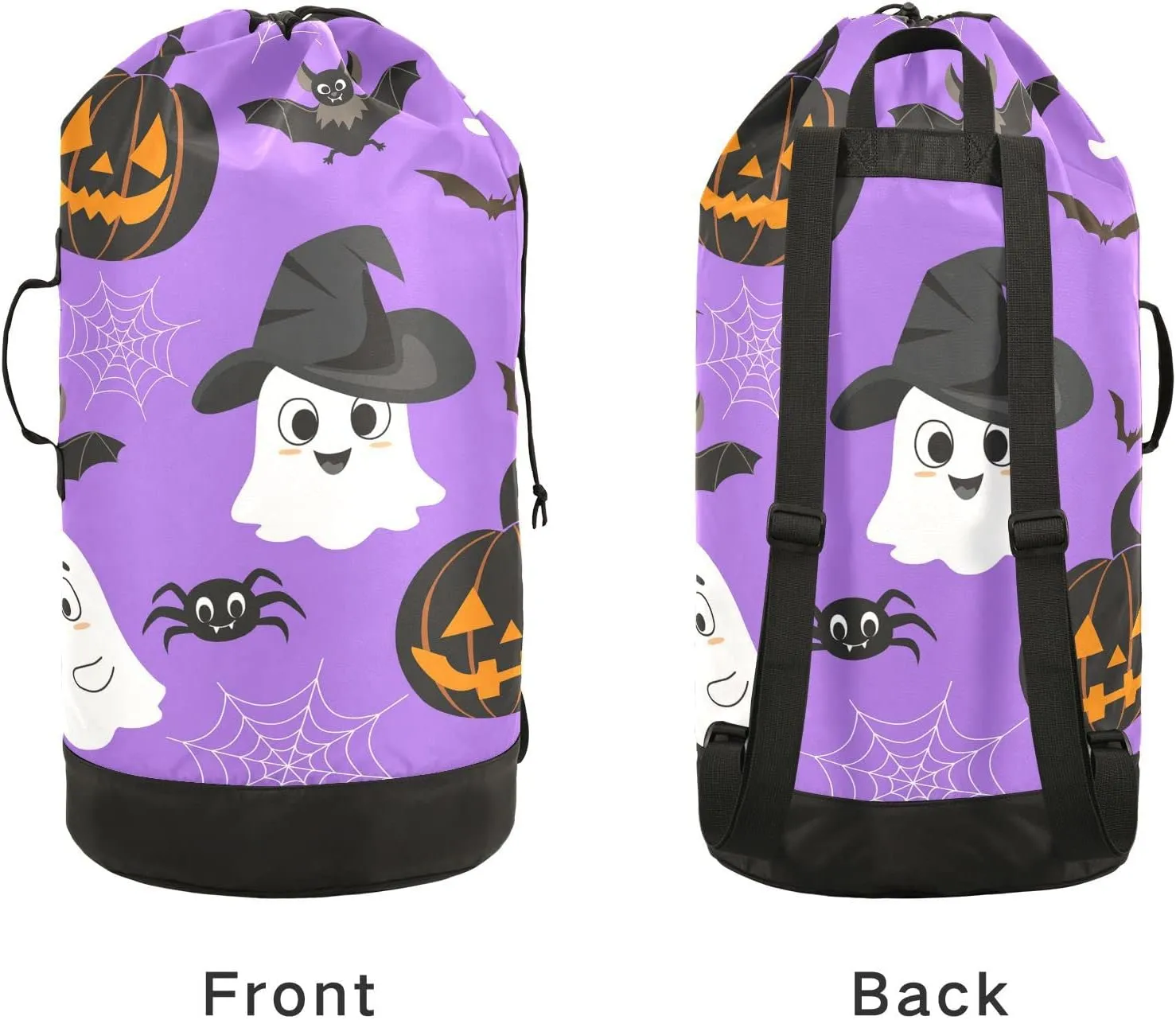 Oyihfvs Halloween Pumpkins Bats Spider Web White Ghosts on Purple Backpack Laundry Bag, Laundry Backpack with Shoulder Straps, Waterproof Nylon Clothes Hamper Bag for Men Women Yoga Backpack