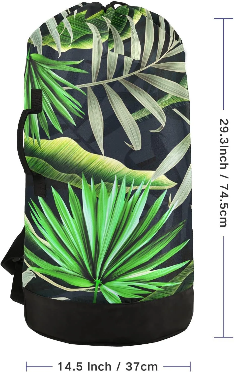 Oyihfvs Seamless Green Tropical Plant and Leaf Retro Botanical Style Backpack Laundry Bag, Laundry Backpack with Shoulder Straps, Waterproof Nylon Clothes Hamper Bag for Men Women Yoga Backpack