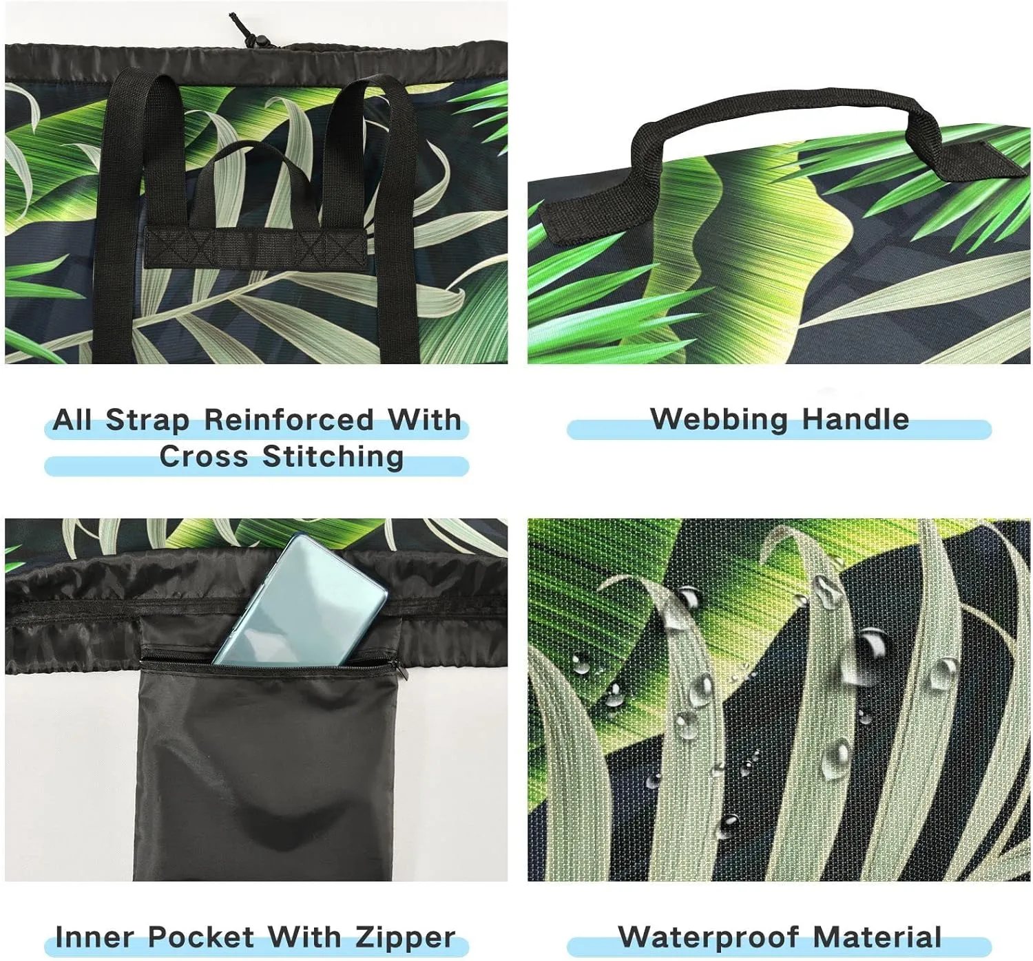Oyihfvs Seamless Green Tropical Plant and Leaf Retro Botanical Style Backpack Laundry Bag, Laundry Backpack with Shoulder Straps, Waterproof Nylon Clothes Hamper Bag for Men Women Yoga Backpack