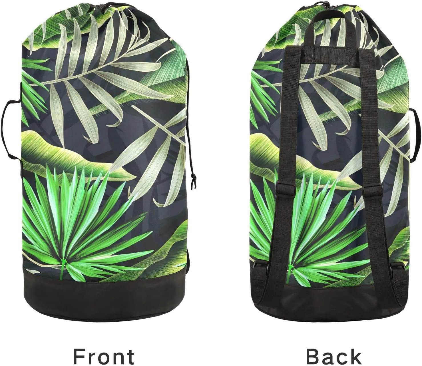 Oyihfvs Seamless Green Tropical Plant and Leaf Retro Botanical Style Backpack Laundry Bag, Laundry Backpack with Shoulder Straps, Waterproof Nylon Clothes Hamper Bag for Men Women Yoga Backpack