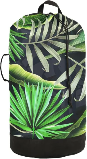 Oyihfvs Seamless Green Tropical Plant and Leaf Retro Botanical Style Backpack Laundry Bag, Laundry Backpack with Shoulder Straps, Waterproof Nylon Clothes Hamper Bag for Men Women Yoga Backpack