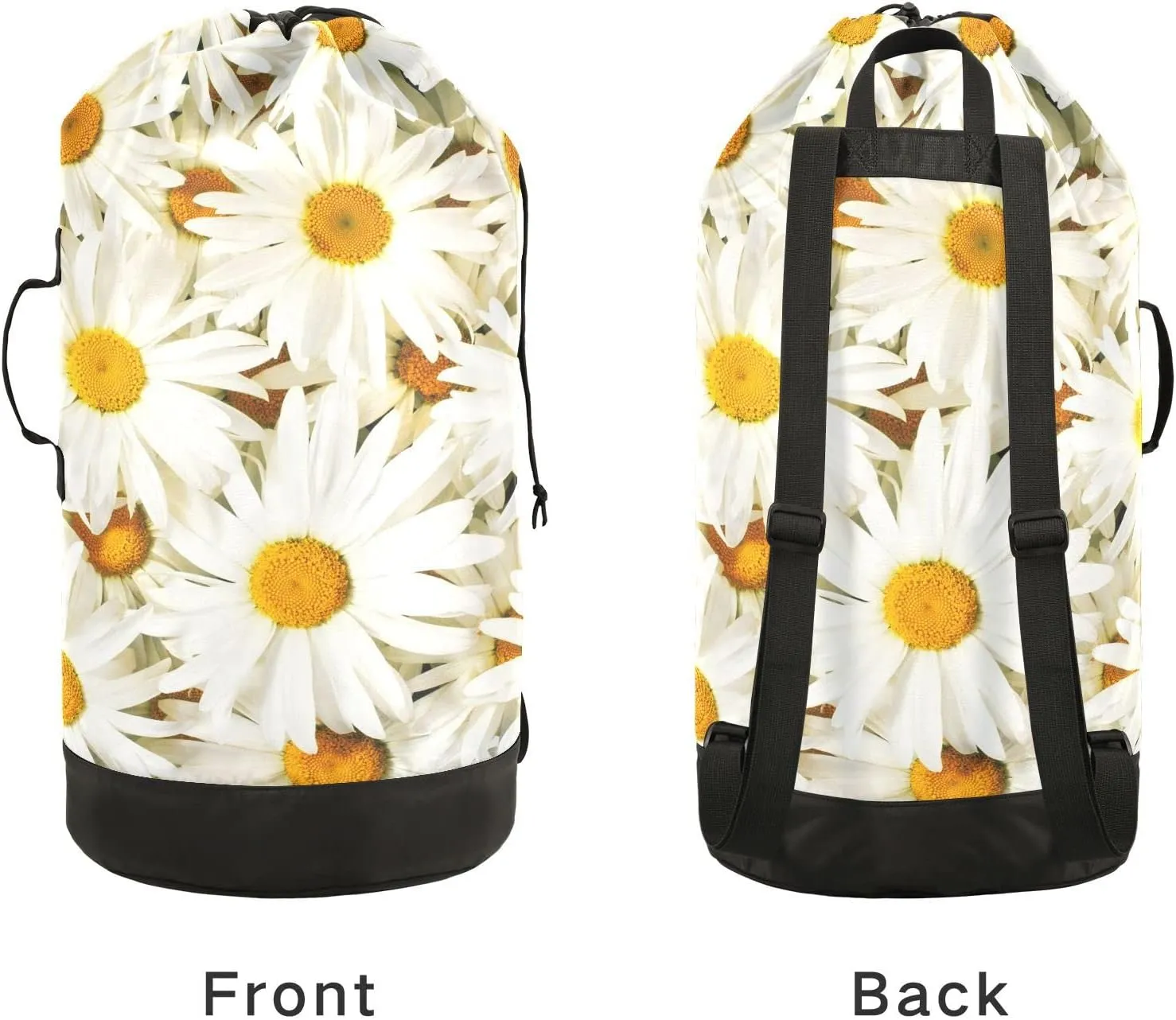 Oyihfvs Seamless White Daisy Flowers Texture Backpack Laundry Bag, Laundry Backpack with Shoulder Straps, Waterproof Nylon Clothes Hamper Bag for Men Women Yoga Backpack