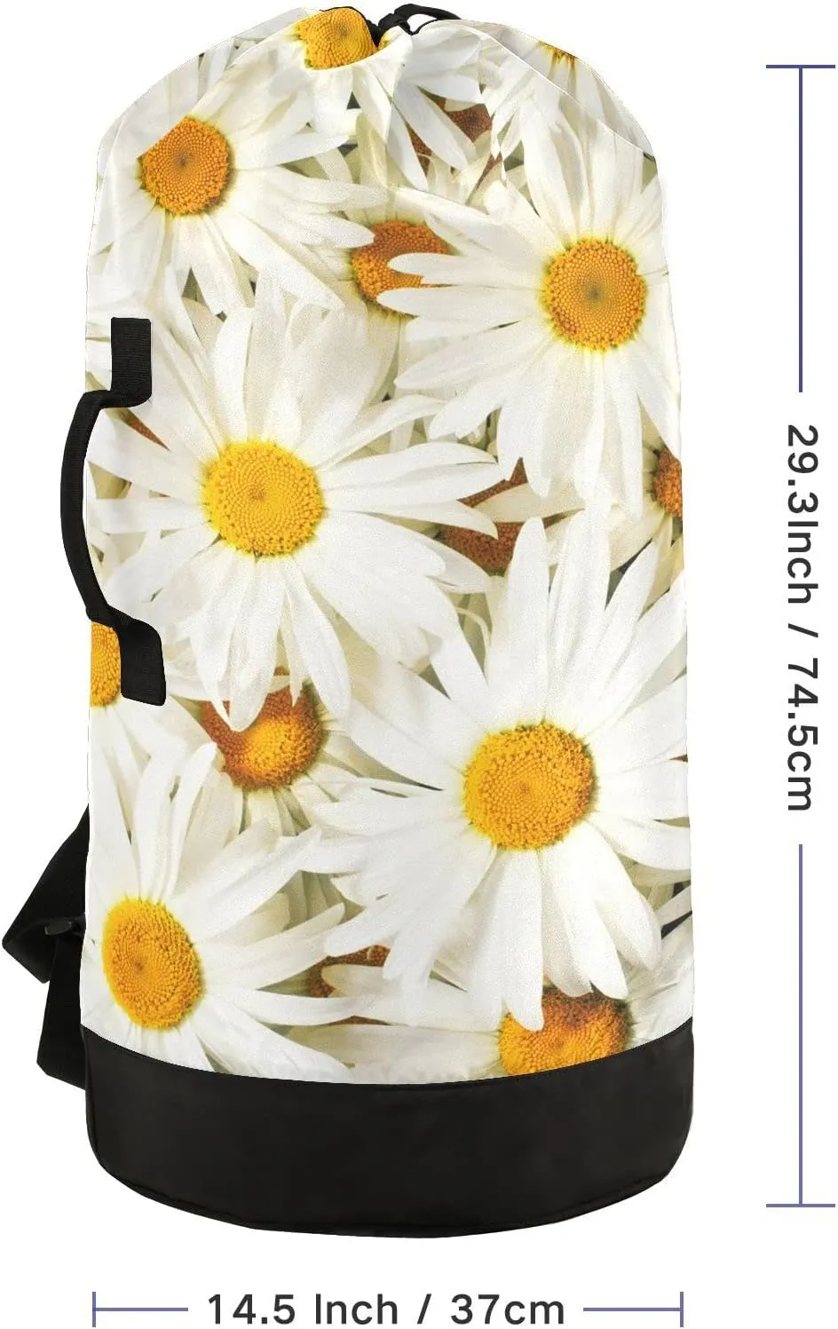 Oyihfvs Seamless White Daisy Flowers Texture Backpack Laundry Bag, Laundry Backpack with Shoulder Straps, Waterproof Nylon Clothes Hamper Bag for Men Women Yoga Backpack