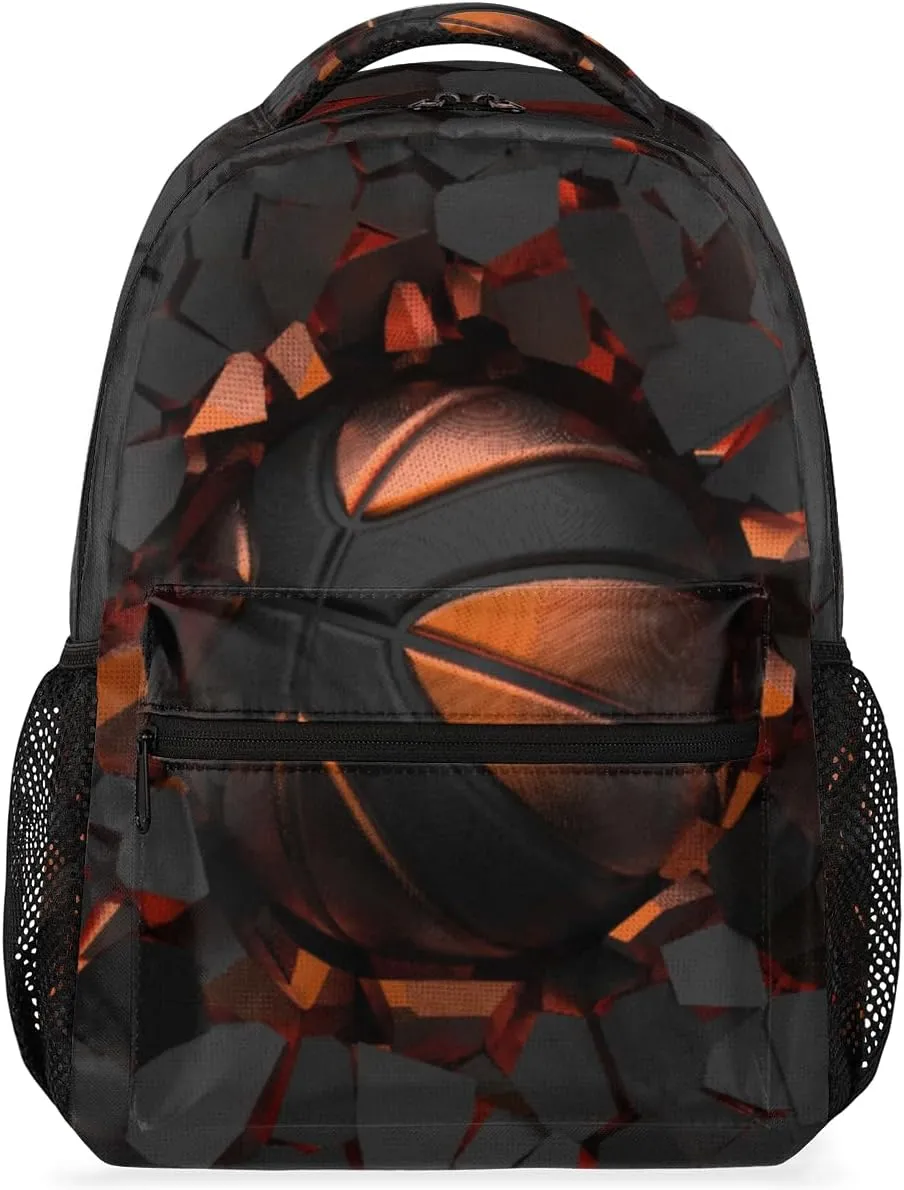 Painting Basketball Crash School Backpack for Girls Boys Kids, Travel Backpack Lightweight Water Resistant School Bag Student Bookbag Laptop Backpack,Casual Travel Camping Hiking Daypack