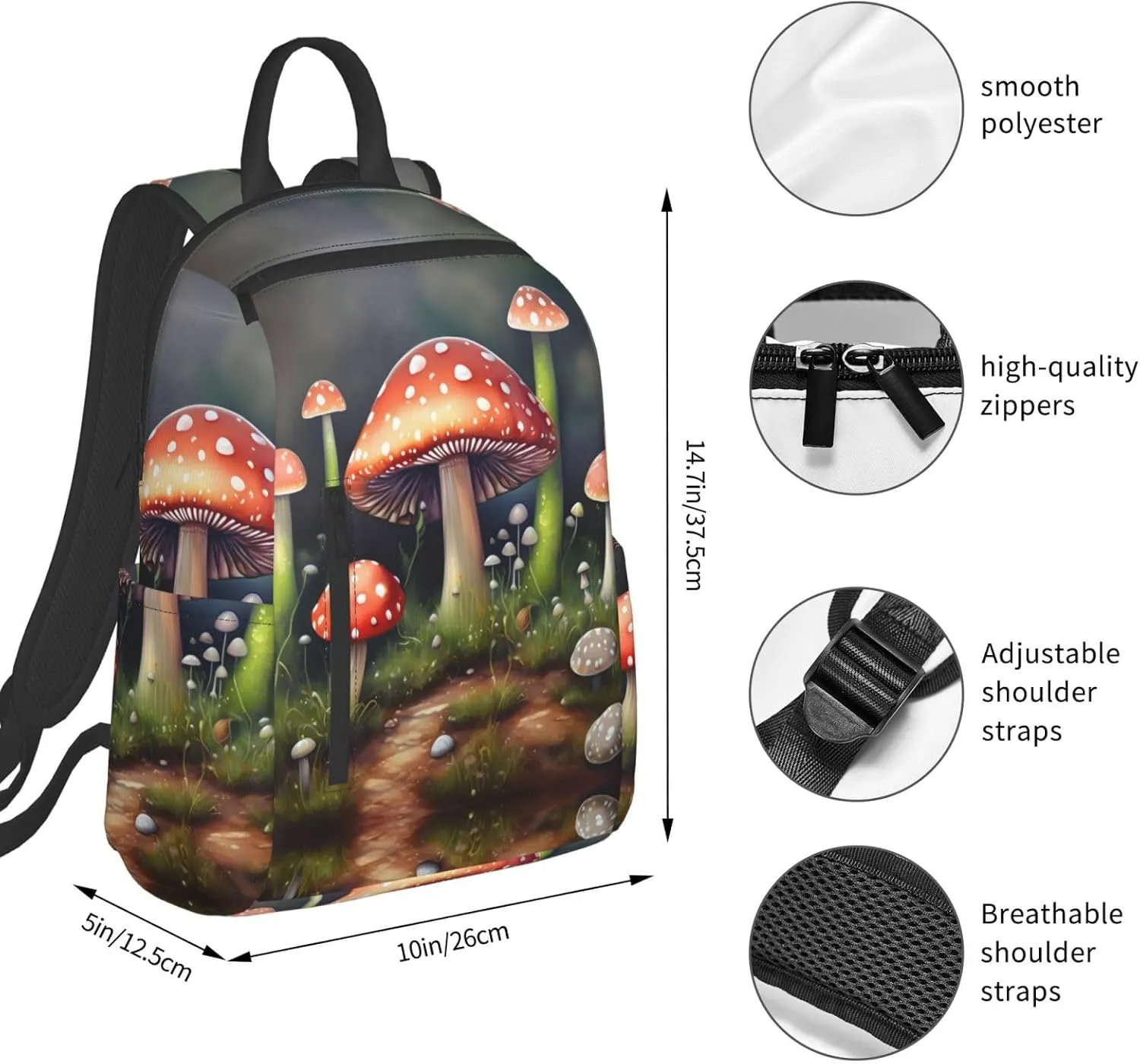 Painting Mushroom Print Lightweight Backpack, Travel Bookbag College Bag,Laptop Backpack For Men Women