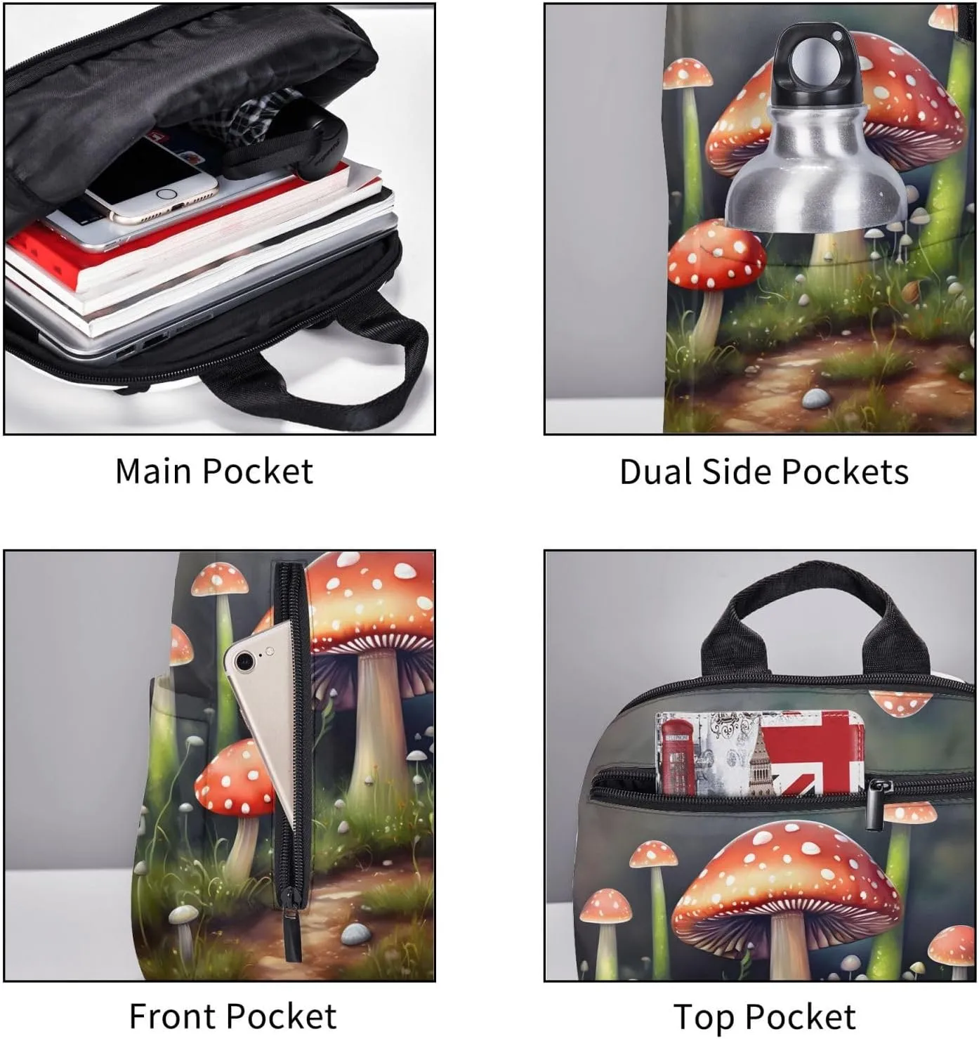 Painting Mushroom Print Lightweight Backpack, Travel Bookbag College Bag,Laptop Backpack For Men Women