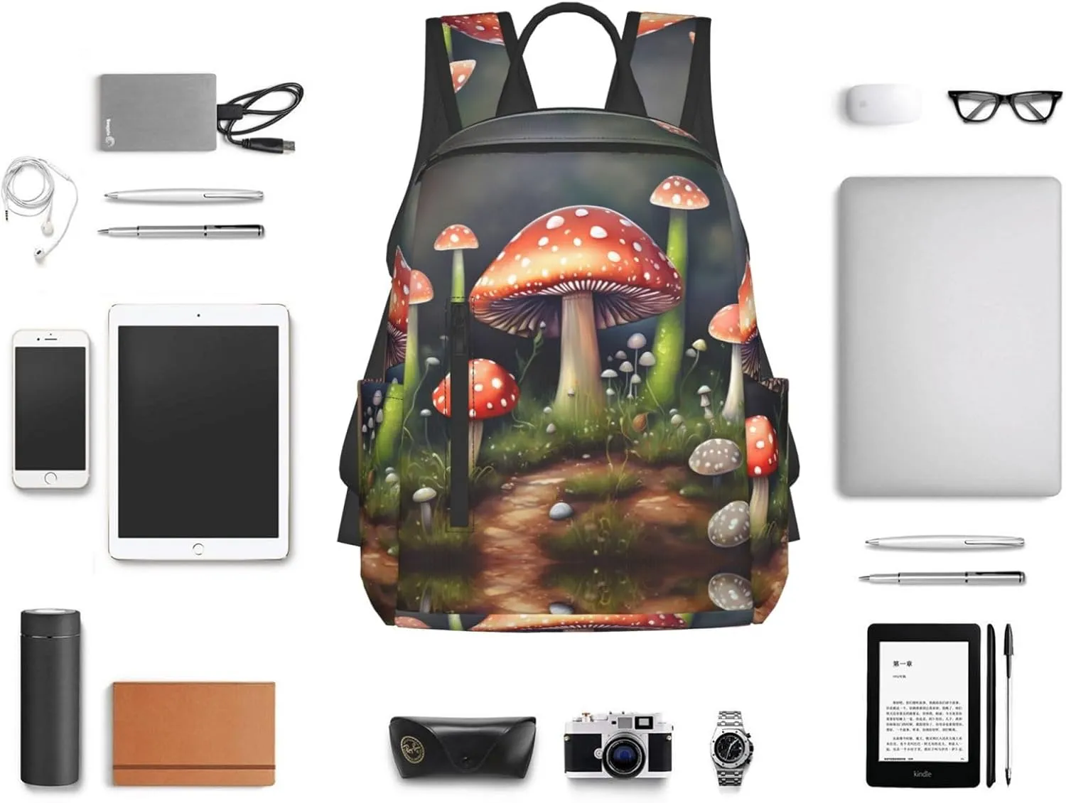 Painting Mushroom Print Lightweight Backpack, Travel Bookbag College Bag,Laptop Backpack For Men Women
