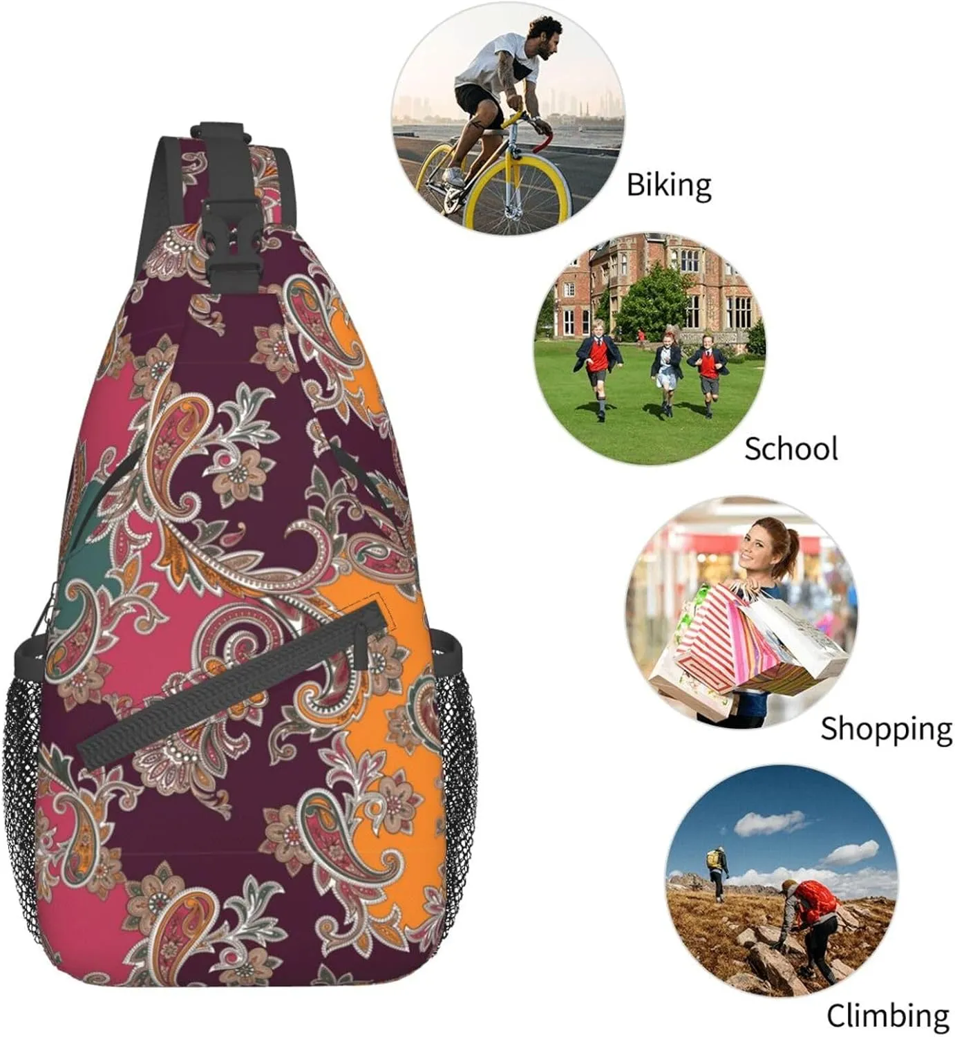Paisley Sling Backpack Chest Bag Crossbody Shoulder Bag Gym Cycling Travel Hiking Daypack For Men Women
