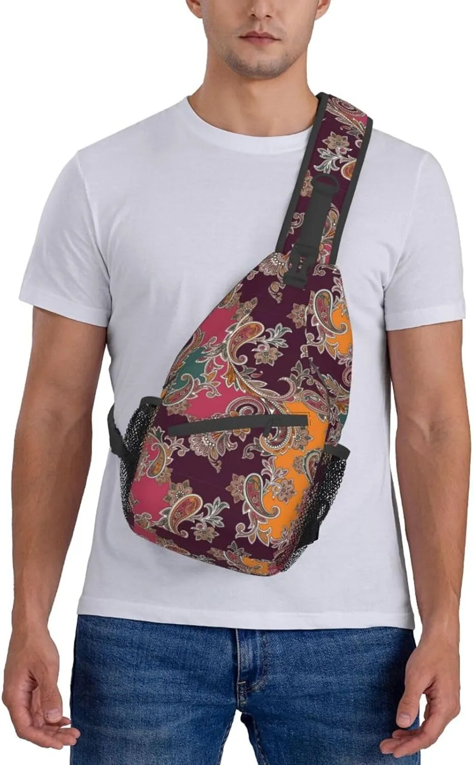 Paisley Sling Backpack Chest Bag Crossbody Shoulder Bag Gym Cycling Travel Hiking Daypack For Men Women