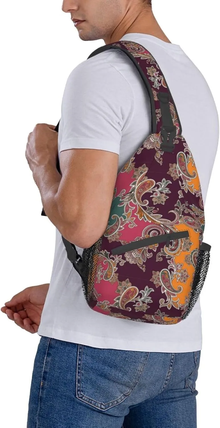 Paisley Sling Backpack Chest Bag Crossbody Shoulder Bag Gym Cycling Travel Hiking Daypack For Men Women