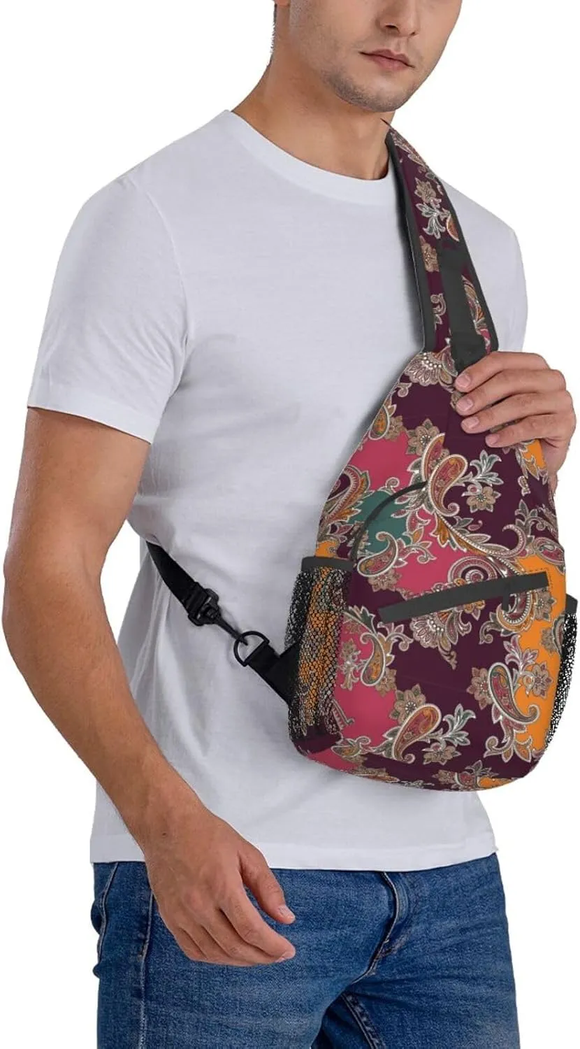 Paisley Sling Backpack Chest Bag Crossbody Shoulder Bag Gym Cycling Travel Hiking Daypack For Men Women