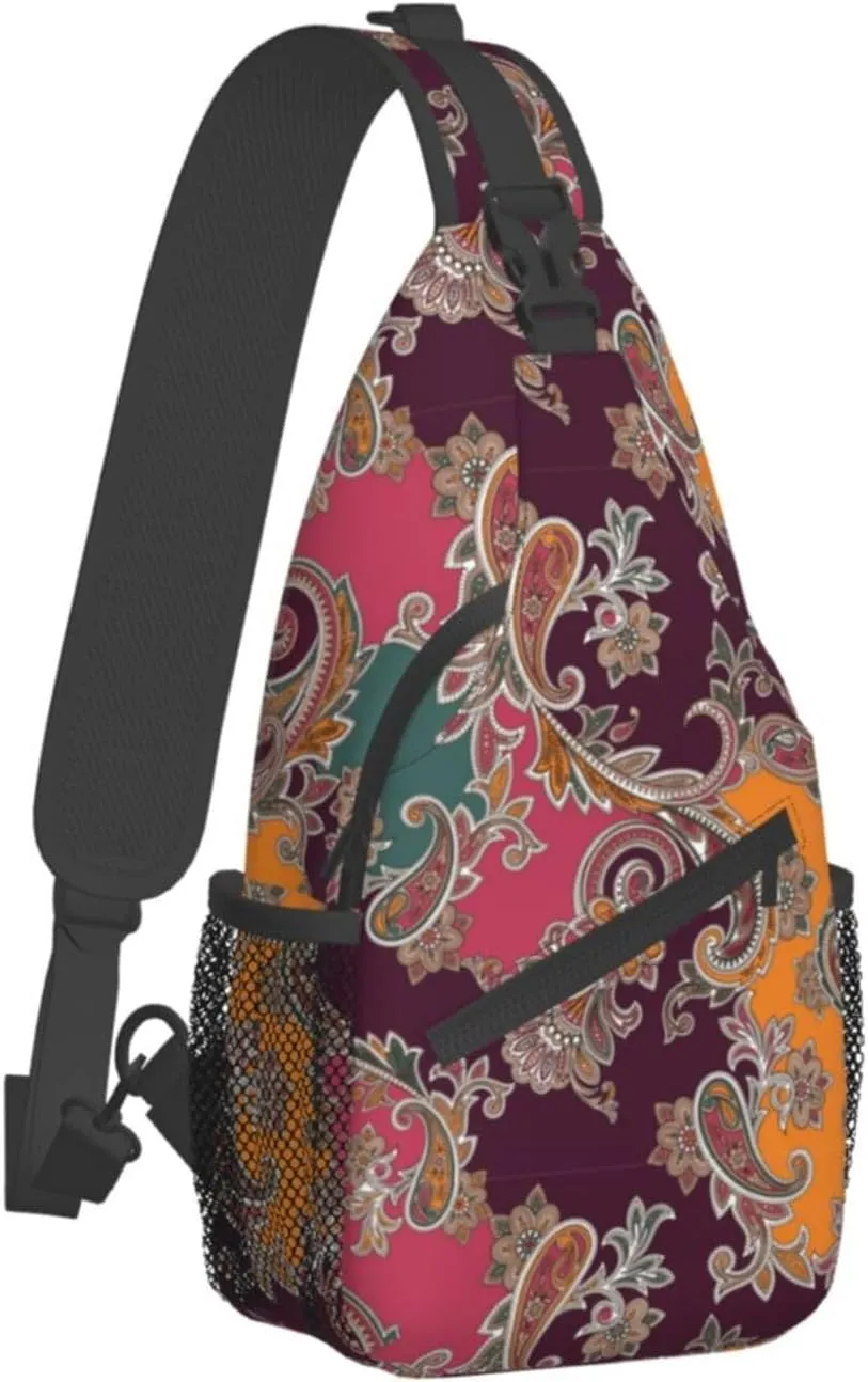 Paisley Sling Backpack Chest Bag Crossbody Shoulder Bag Gym Cycling Travel Hiking Daypack For Men Women