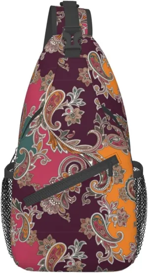 Paisley Sling Backpack Chest Bag Crossbody Shoulder Bag Gym Cycling Travel Hiking Daypack For Men Women