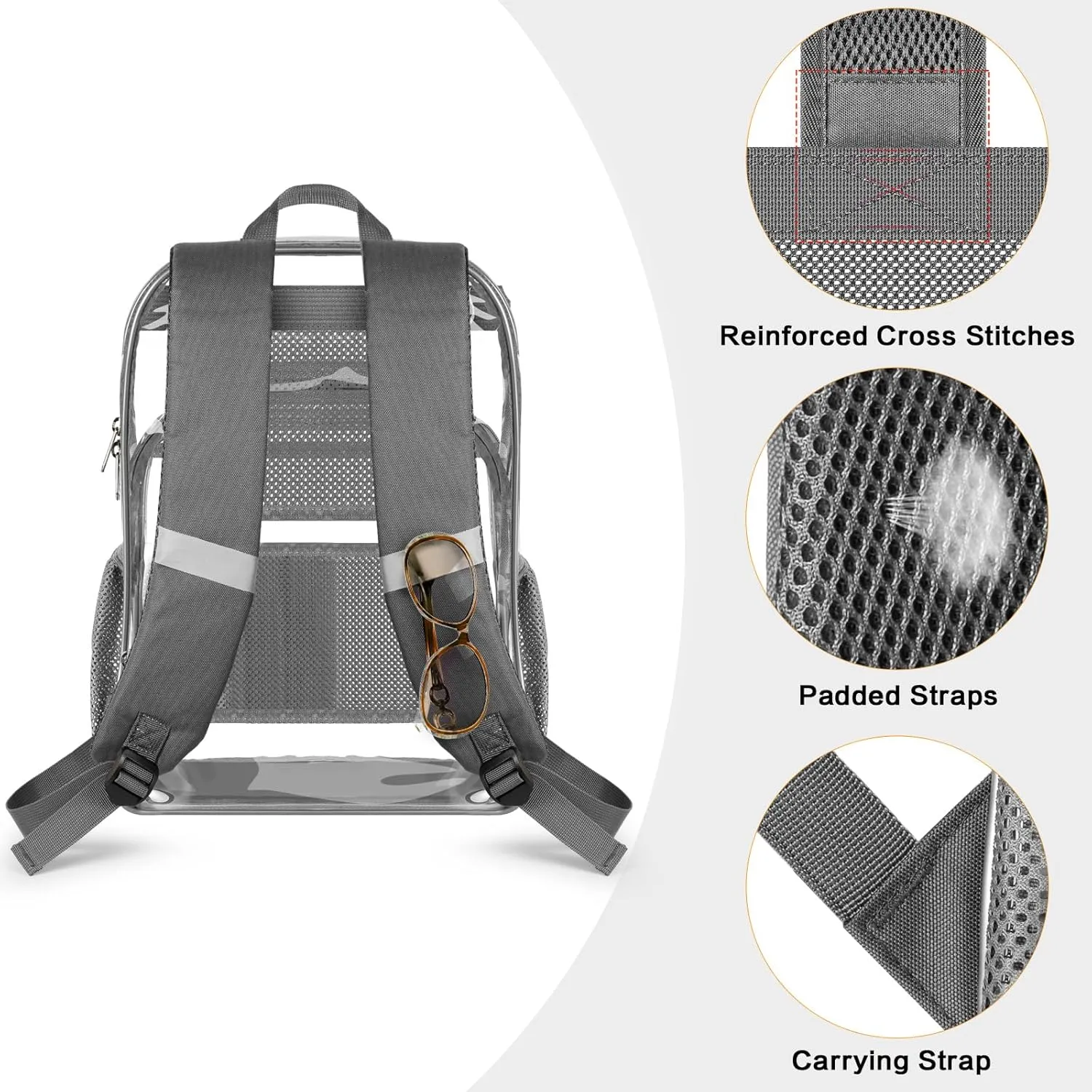 PAMANO Clear Backpack, Heavy Duty Transparent Backpack with Reinforced Bottom See Through for College, Travel, Workplace Security, Gray