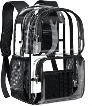 PAMANO Clear Backpack Heavy Duty Transparent See Through Bag for College Work Travel Security,Black