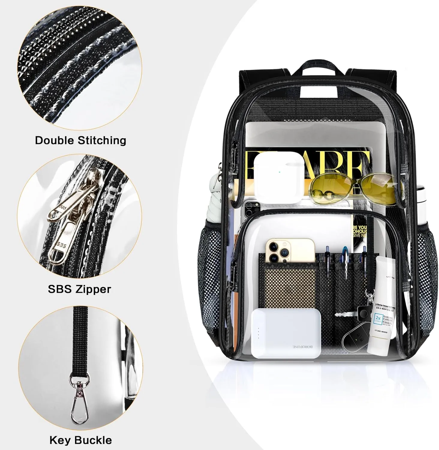 PAMANO Clear Backpack Heavy Duty Transparent See Through Bag for College Work Travel Security,Black