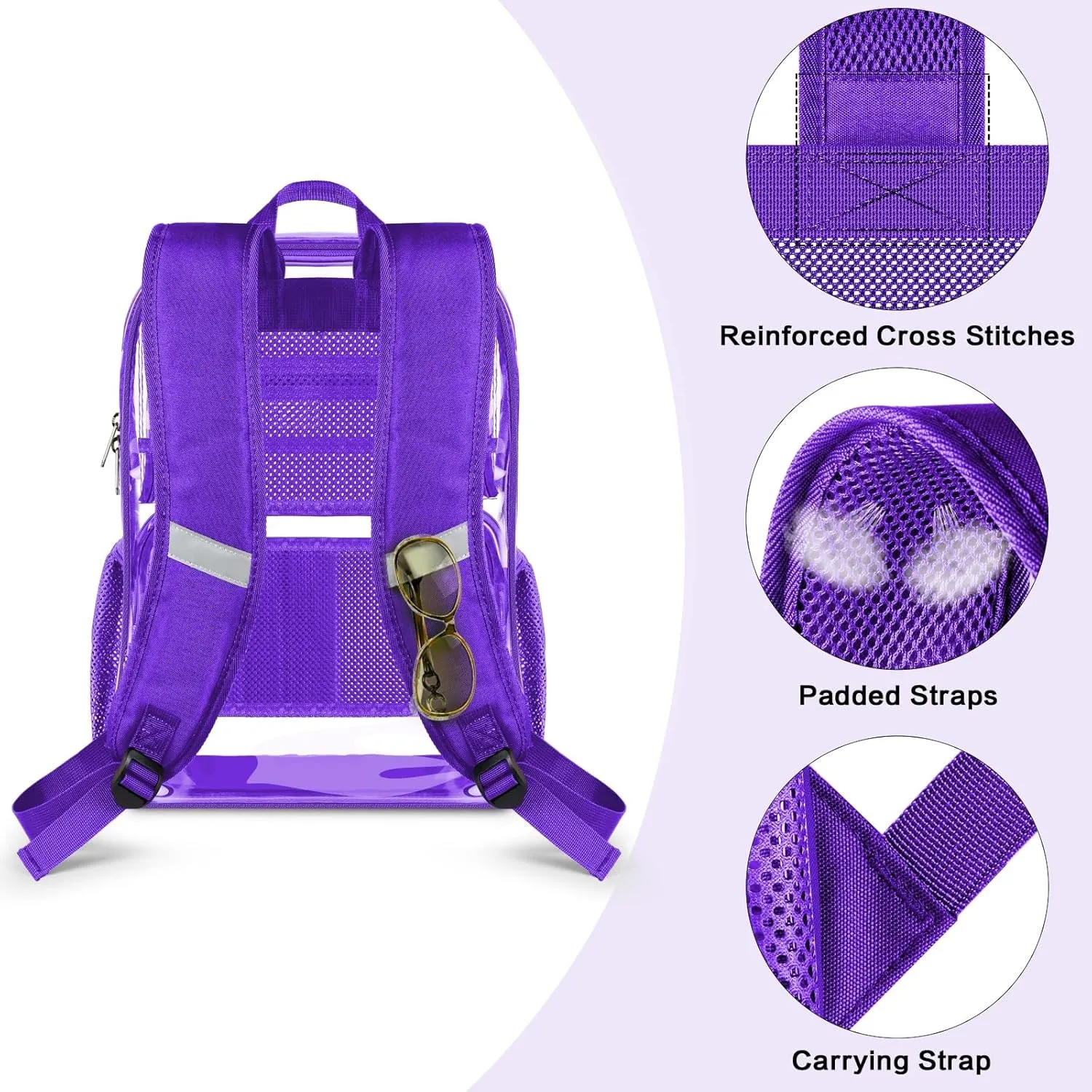 PAMANO Clear Backpack Heavy Duty Transparent See Through Bag for College Work Travel Security,Purple