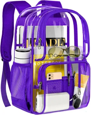 PAMANO Clear Backpack Heavy Duty Transparent See Through Bag for College Work Travel Security,Purple