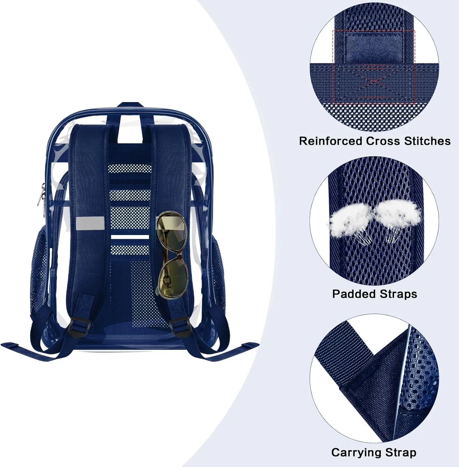 PAMANO Clear Backpack Transparent Heavy Duty See Through Bag for College Work Stadium Concert Travel Security, Navy