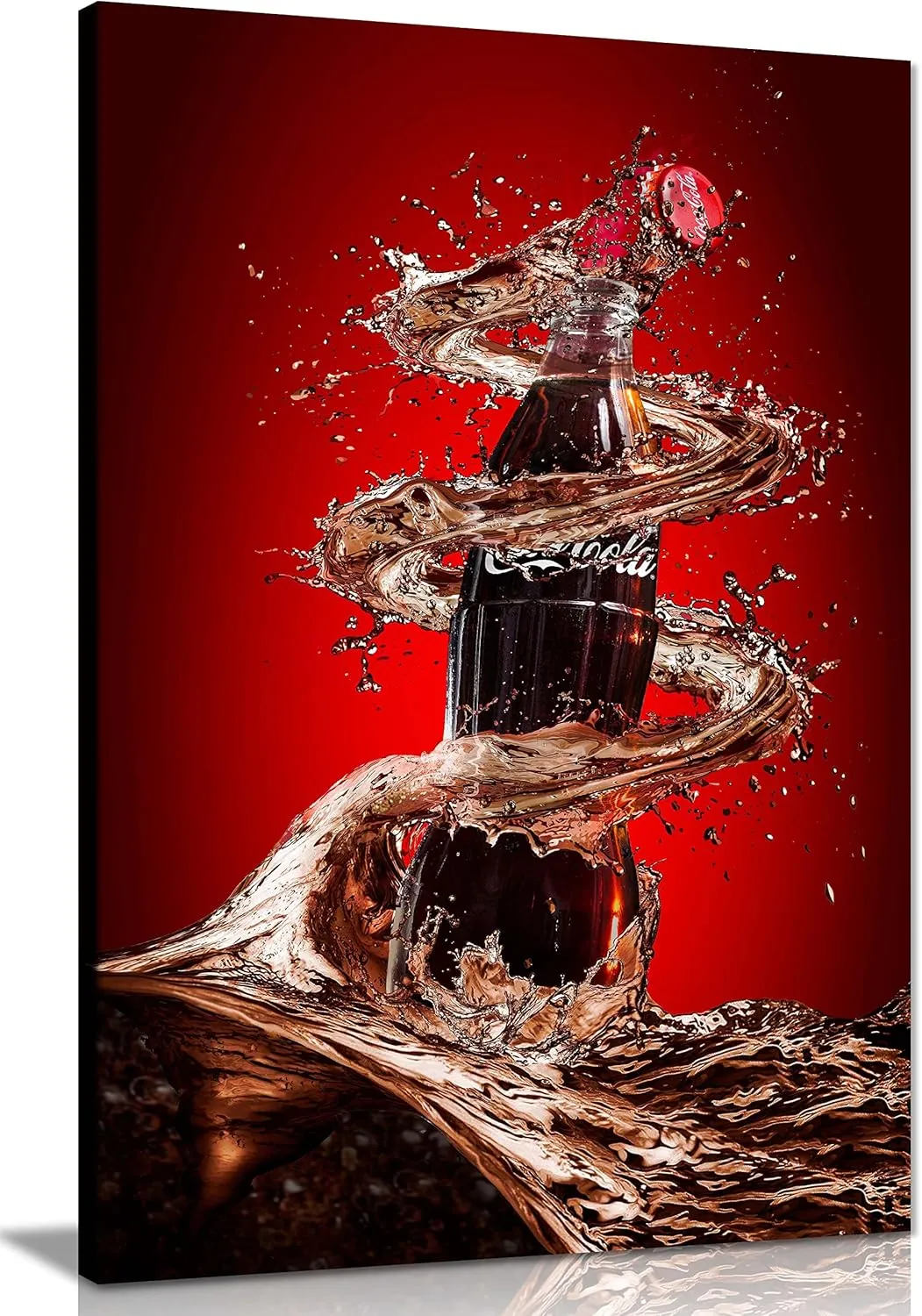 Panther Print Fine Art Prints Coca Cola Splash Drink Artistic Framed Canvas Print, Pictures for Home Walls, Bedroom, Living Room & Bathroom Decor 91x61cm (36x24in)